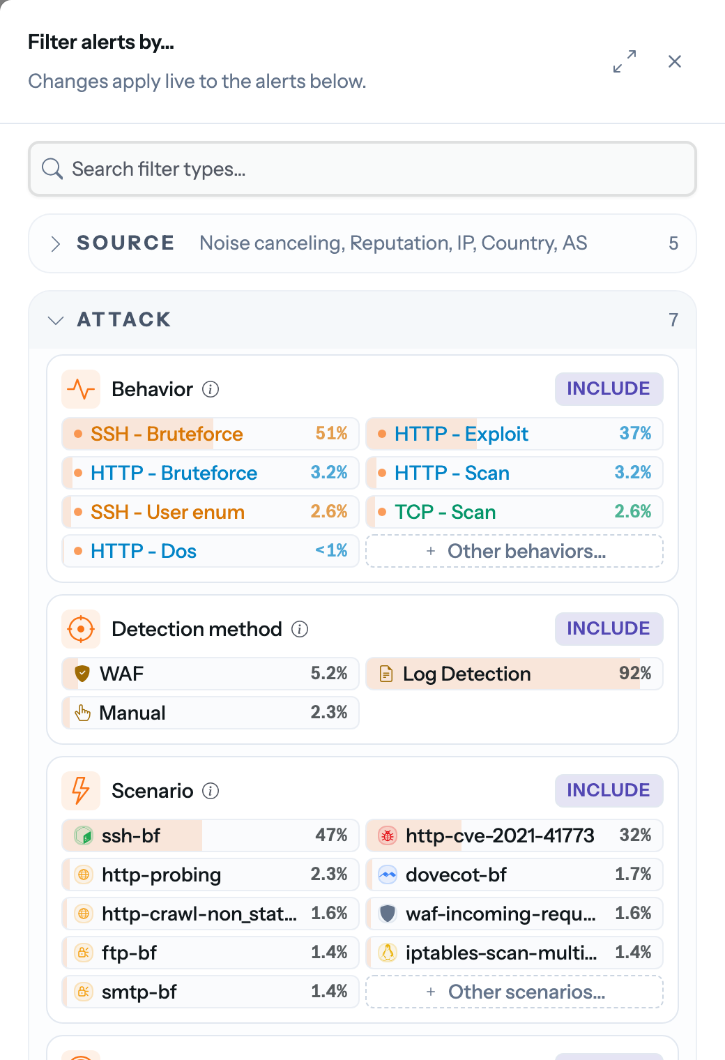 The scenario picker matching every value containing ssh